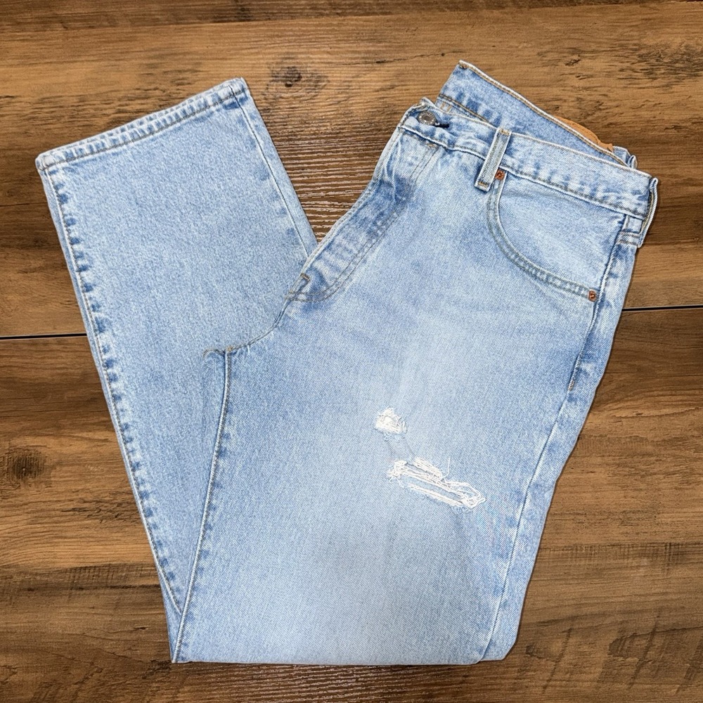 Levi's 501 Jeans Mens 34x30 Button Fly Light Wash Straight Leg Distressed Denim